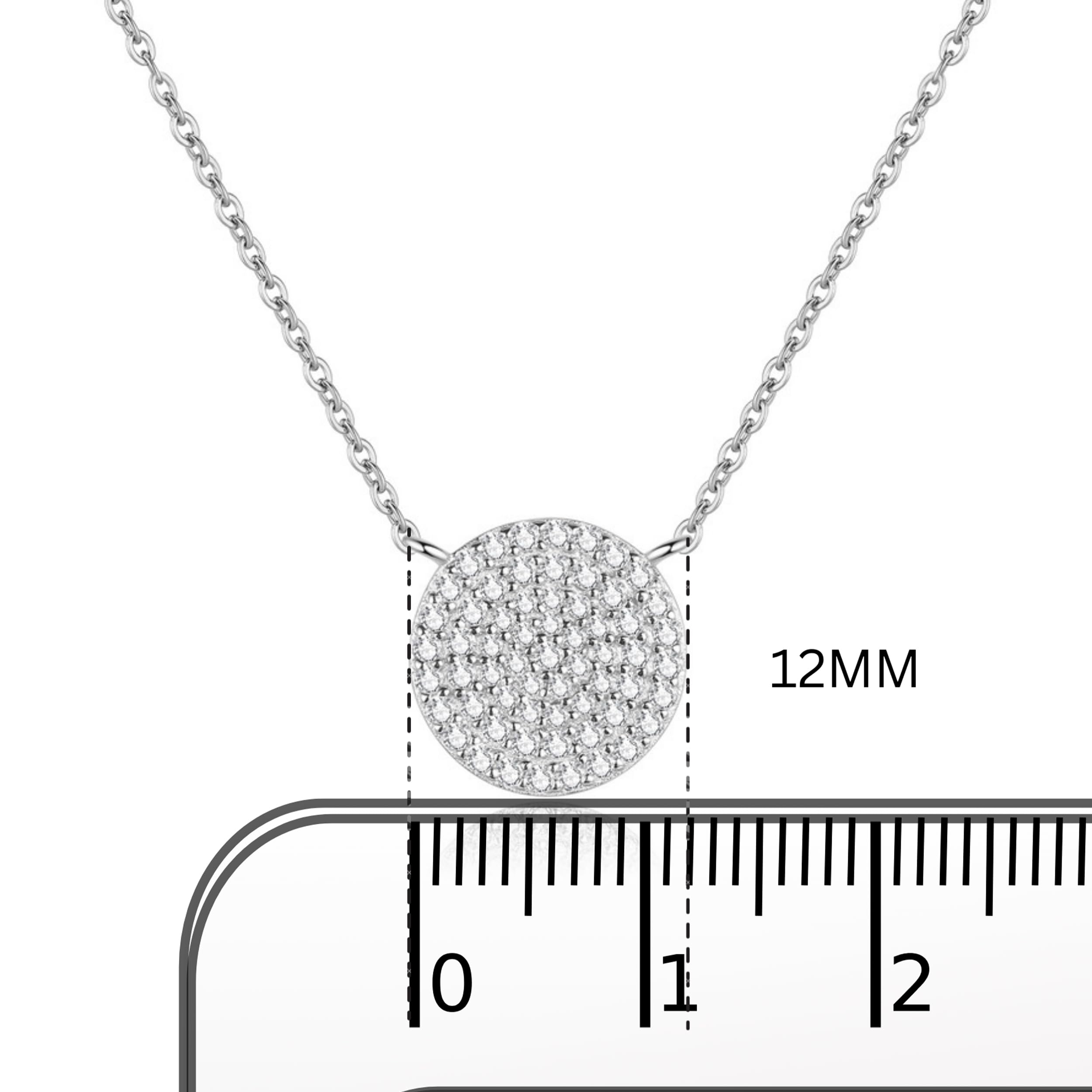 Lavishe Rhodium Plated 925 Sterling Silver Cubic Zirconia Disc Necklace With Circle Pendant 12mm Diameter, 18 Inch