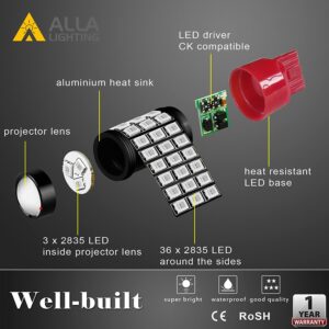 Alla Lighting Newly Upgraded 7440 7443 LED Brake Stop, Tail, Turn Signal Lights Bulbs, Red T20 Wedge 7444 7440LL 7443LL W21W 992 Super Bright 2835-SMD Replacement