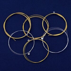 Acoustic Guitar Strings Nickel Alloy Strings Set, 6 Guitar Stings, E-010, B-013, G-023, D-030, A-036, E-046, Clear and Gold