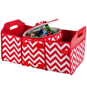 Picnic at Ascot Original Folding Trunk Organizer With Cooler, Red Chevron