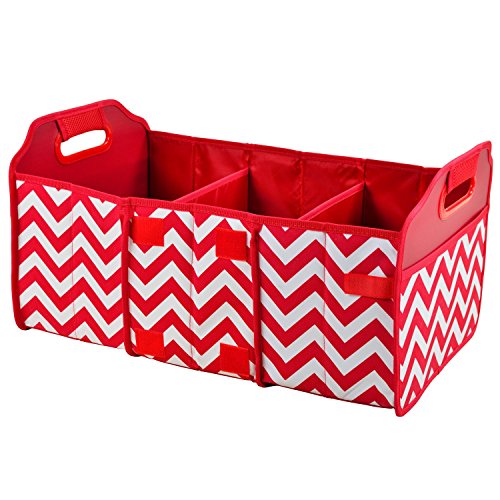 Picnic at Ascot Original Folding Trunk Organizer With Cooler, Red Chevron