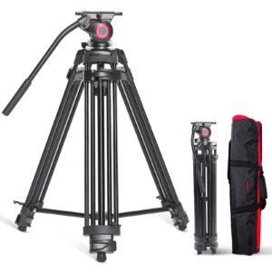 miliboo Heavy Duty Tripod for Camera,Video Tripod with Fluid Head,Aluminum Heavy Duty Tripod for Camera,Maxload 22lbs with Mid-Level Spreader(MTT601A)