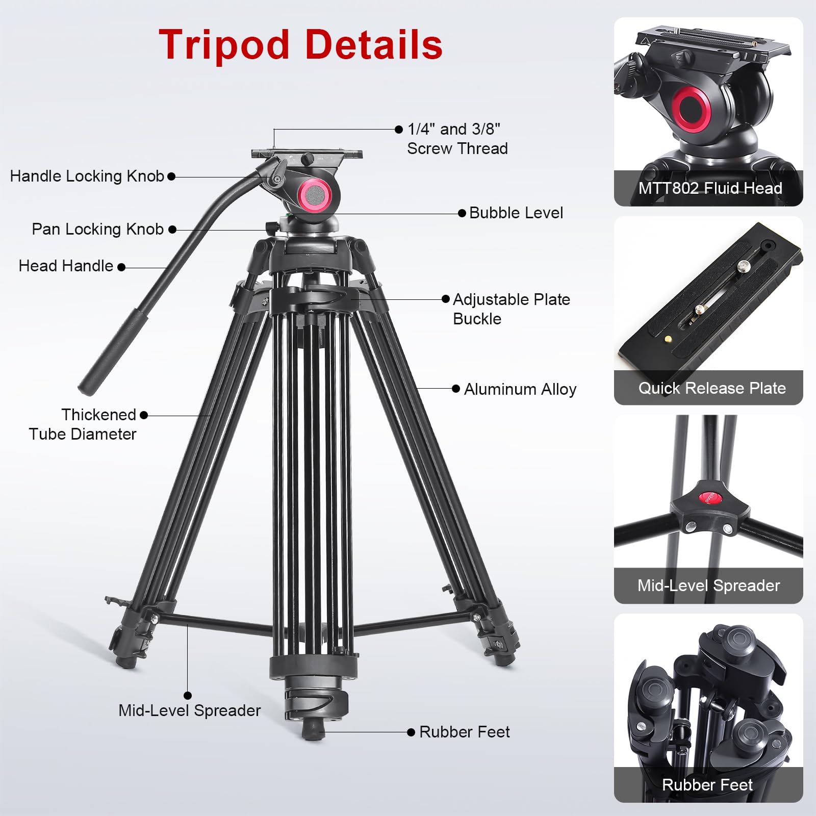 miliboo Heavy Duty Tripod for Camera,Video Tripod with Fluid Head,Aluminum Heavy Duty Tripod for Camera,Maxload 22lbs with Mid-Level Spreader(MTT601A)