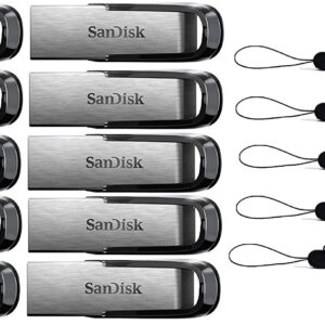 SanDisk Ultra Flair USB (10 Pack) 3.0 Flash Drive High Performance Jump Drive/Thumb Drive/Pen Drive up to 130MB/s - Bundle with (5) Everything But Stromboli Lanyard (16GB)