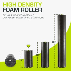 ProsourceFit High Density Foam Rollers 12 - inches long, Firm Full Body Athletic Massage Tool for Back Stretching, Yoga, Pilates, Post Workout Muscle Recuperation, Black