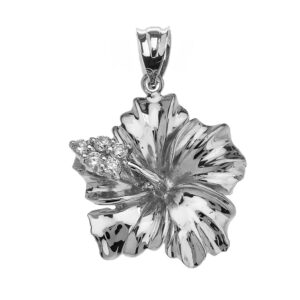 Sterling Silver Caribbean Hibiscus (Malvaceae) Cubic Zirconia Pendant