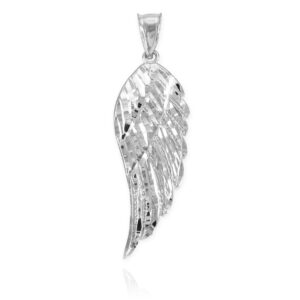 Religious Jewelry .925 Sterling Silver Textured Angel Wing Pendant (Medium) 1.7"