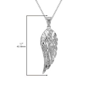 Religious Jewelry .925 Sterling Silver Textured Angel Wing Pendant (Medium) 1.7"