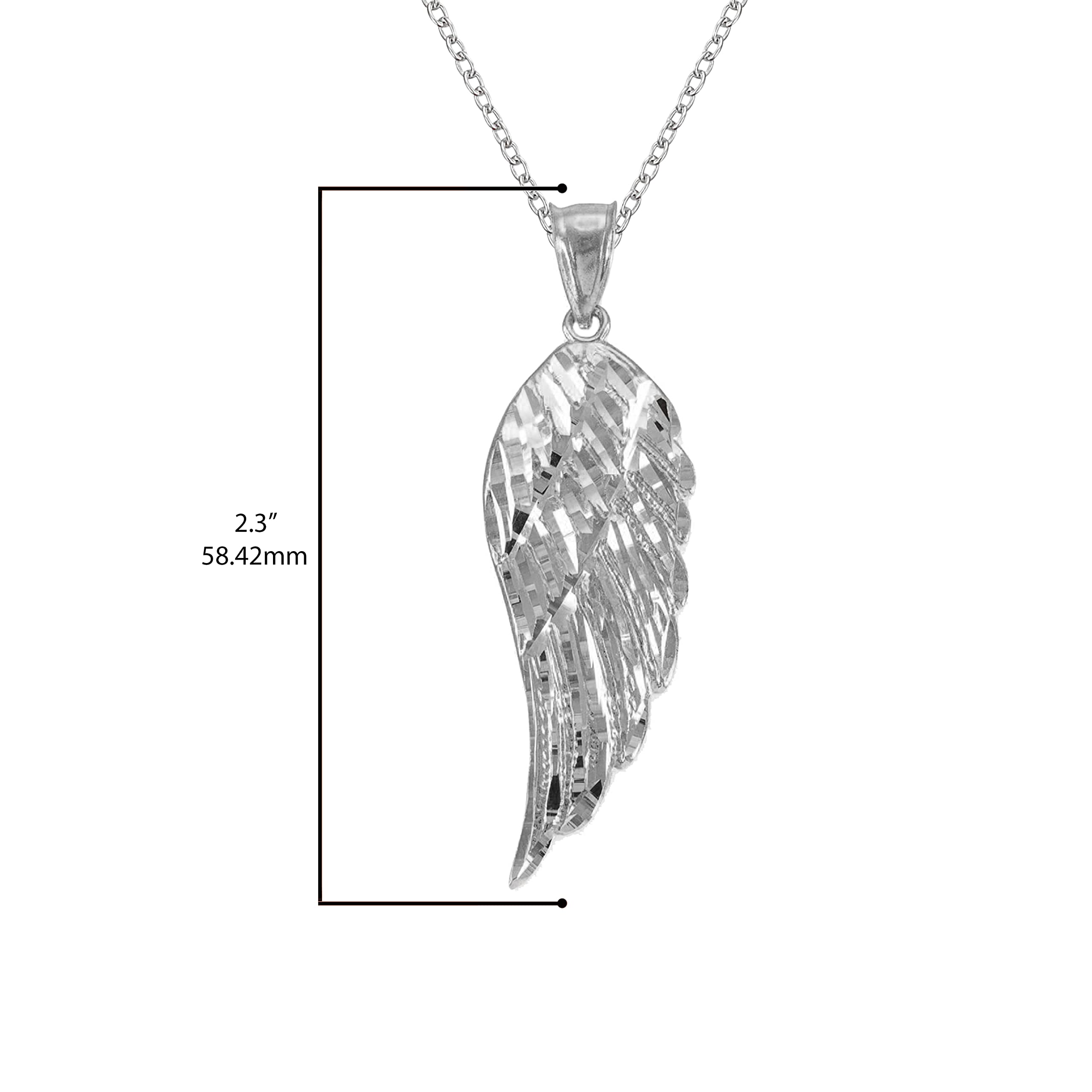 Religious Jewelry by FDJ .925 Sterling Silver Textured Angel Wing Pendant (Large) 2.3"