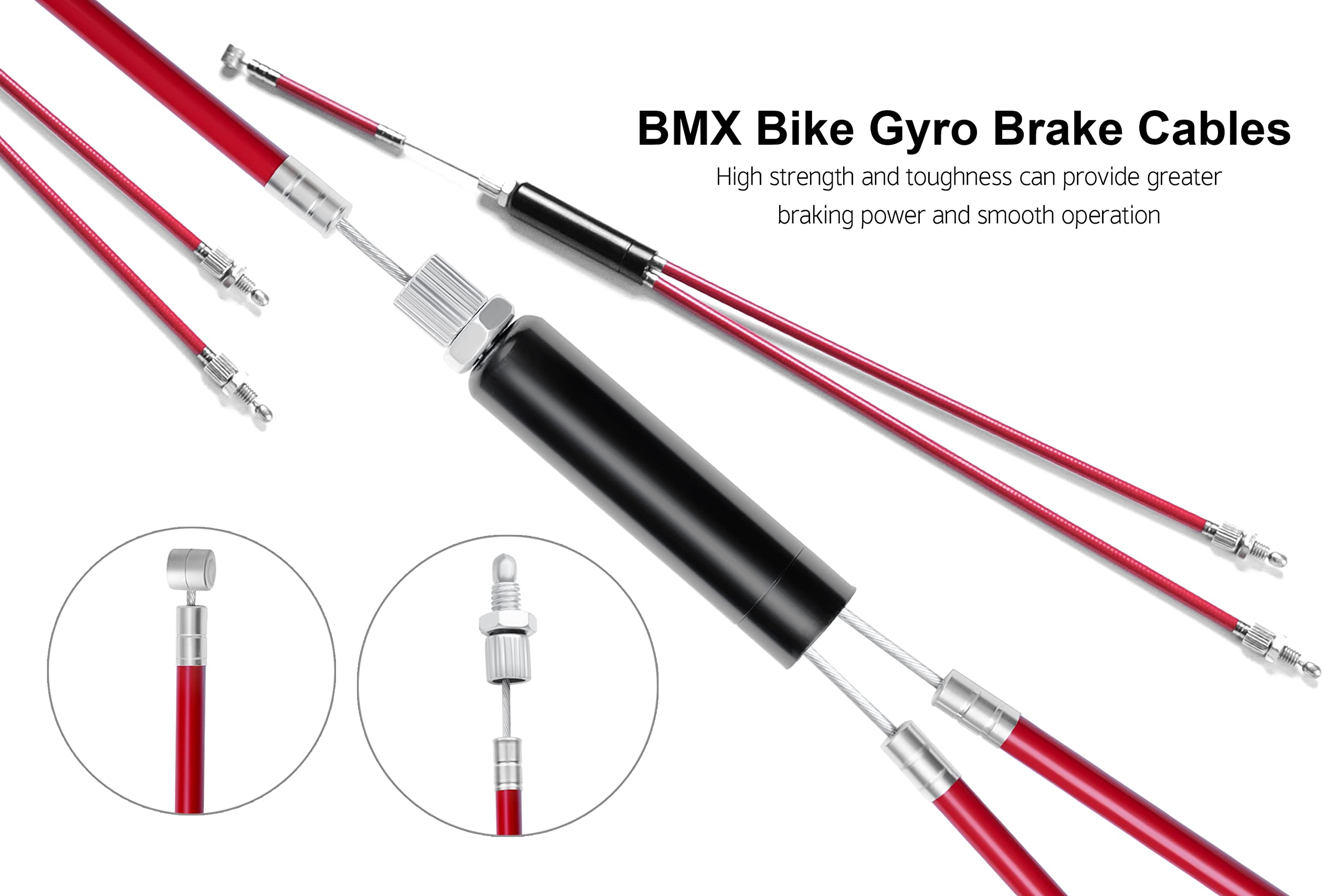 BMX Bike Gyro Brake Cables,Full Kit BMX Bicycle Brake Line Set Cable Wire,Front + Rear (Upper + Lower) with Spinner Rotor (Complete Set) for Bike Part Replacement - Red (RED)