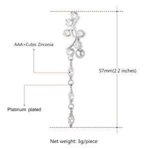 U7 Belly Rings Platinum Plated Cubic Zirconia Leaf Dangle Navel Rings for Women Beach Wear