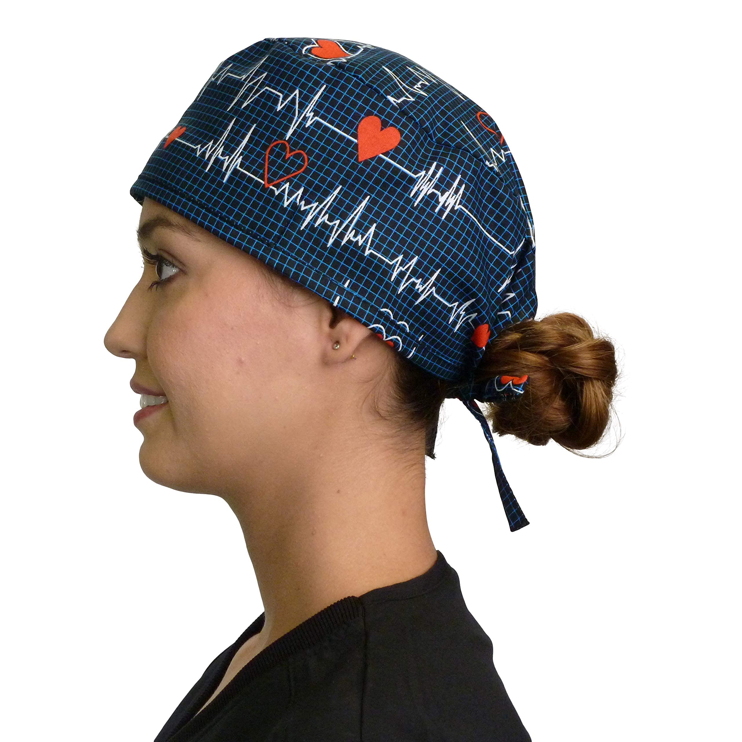 Sparkling EARTH Heartbeats on Navy - Unisex Classic Surgical Style Scrub Working Cap - Built in Sweatband- 100% Cotton - Made in The USA!