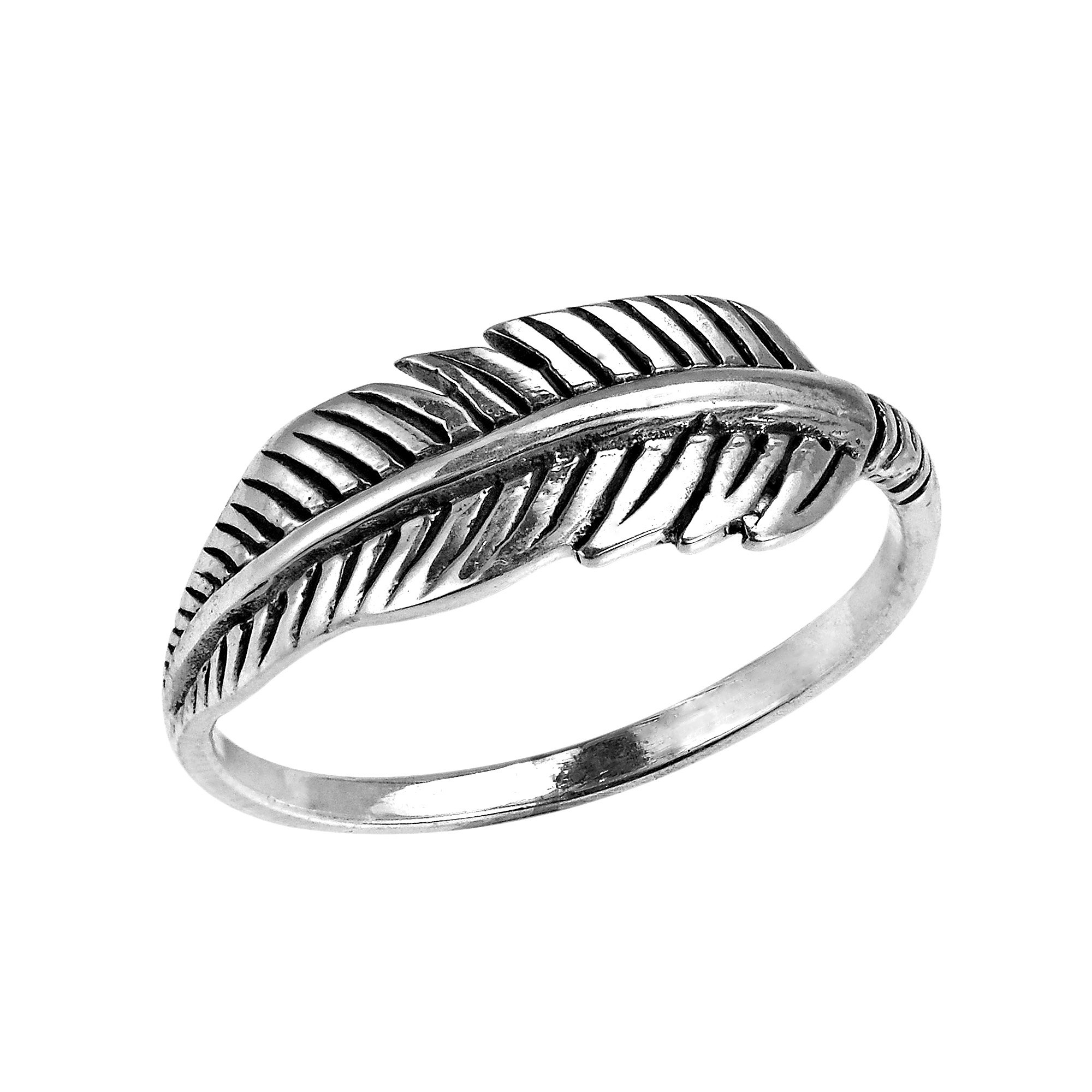 AeraVida Vintage Chic Feather Leaf Unisex .925 Sterling Silver Band Ring (8.5) | Elegant and Stylish Feather Motif Jewelry Accessory for Men and Women