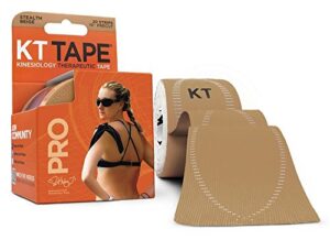 kt tape pro synthetic elastic kinesiology 20 pre-cut 10-inch strips therapeutic tape, stealth beige (2 pack)