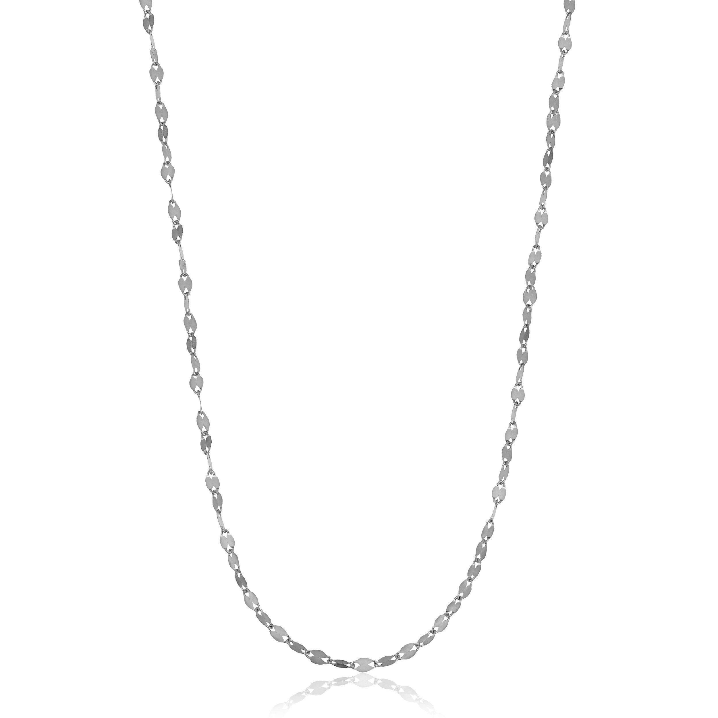 Kooljewelry 14k White Gold 1.2 mm Mirror Flat Link Chain Necklace