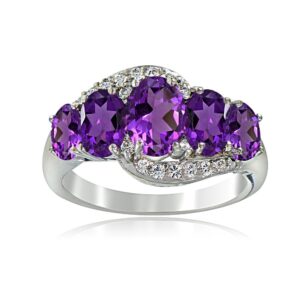 b. brilliant sterling silver african amethyst & white topaz 5-stone ring for women (7)