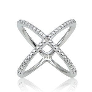 B. BRILLIANT Sterling Silver Diamond Accented Criss-Cross X Crossover Ring for Women