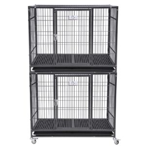 new 37" homey pet stackable open top heavy duty dog pet cage kennel w/tray, floor grid, and casters (2 tiers)