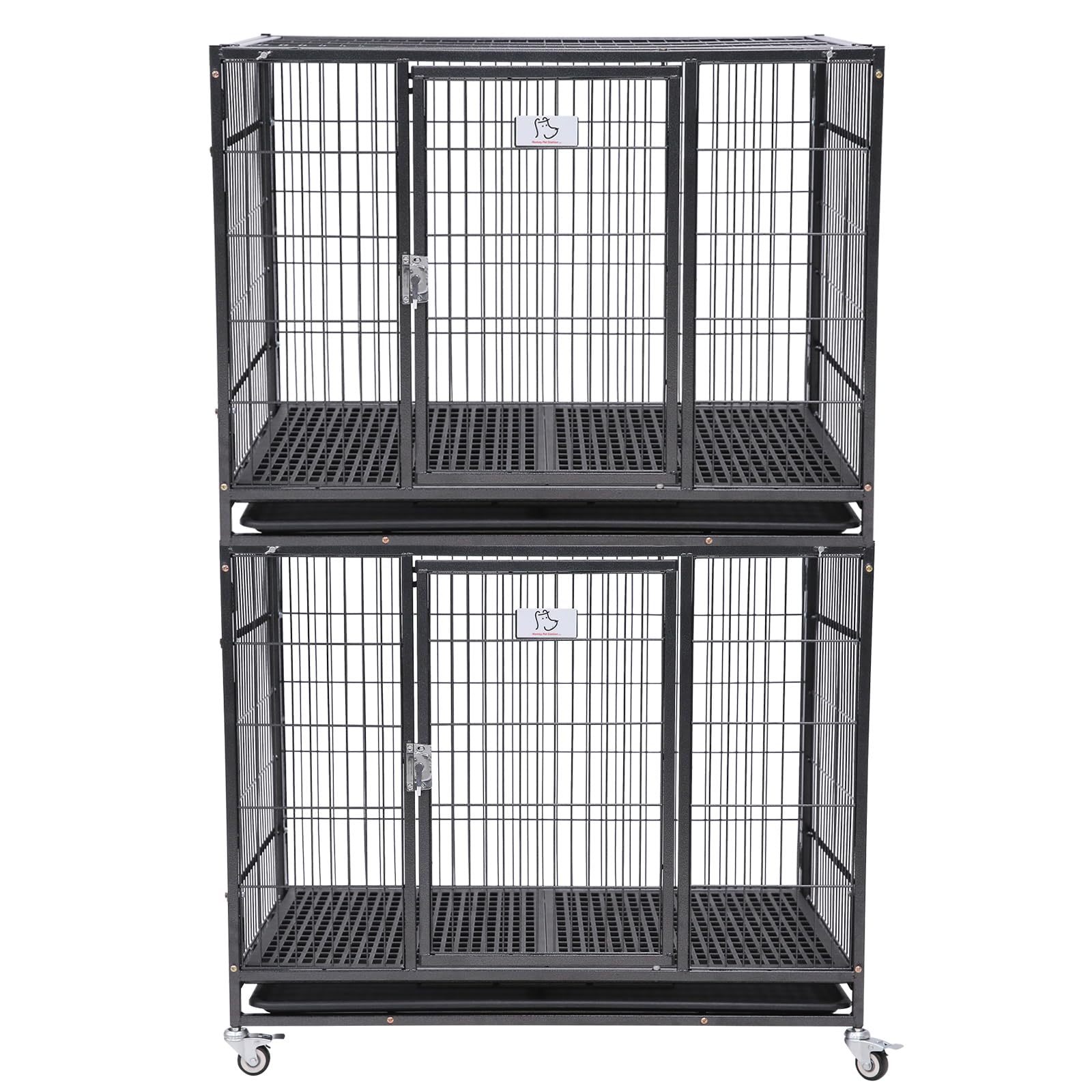 New 37" Homey Pet Stackable Open Top Heavy Duty Dog Pet Cage Kennel w/Tray, Floor Grid, and Casters (2 Tiers)