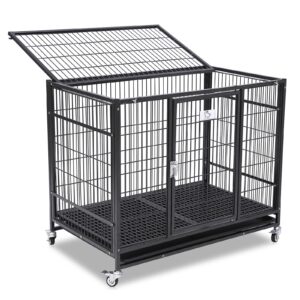 New 37" Homey Pet Stackable Open Top Heavy Duty Dog Pet Cage Kennel w/Tray, Floor Grid, and Casters (2 Tiers)