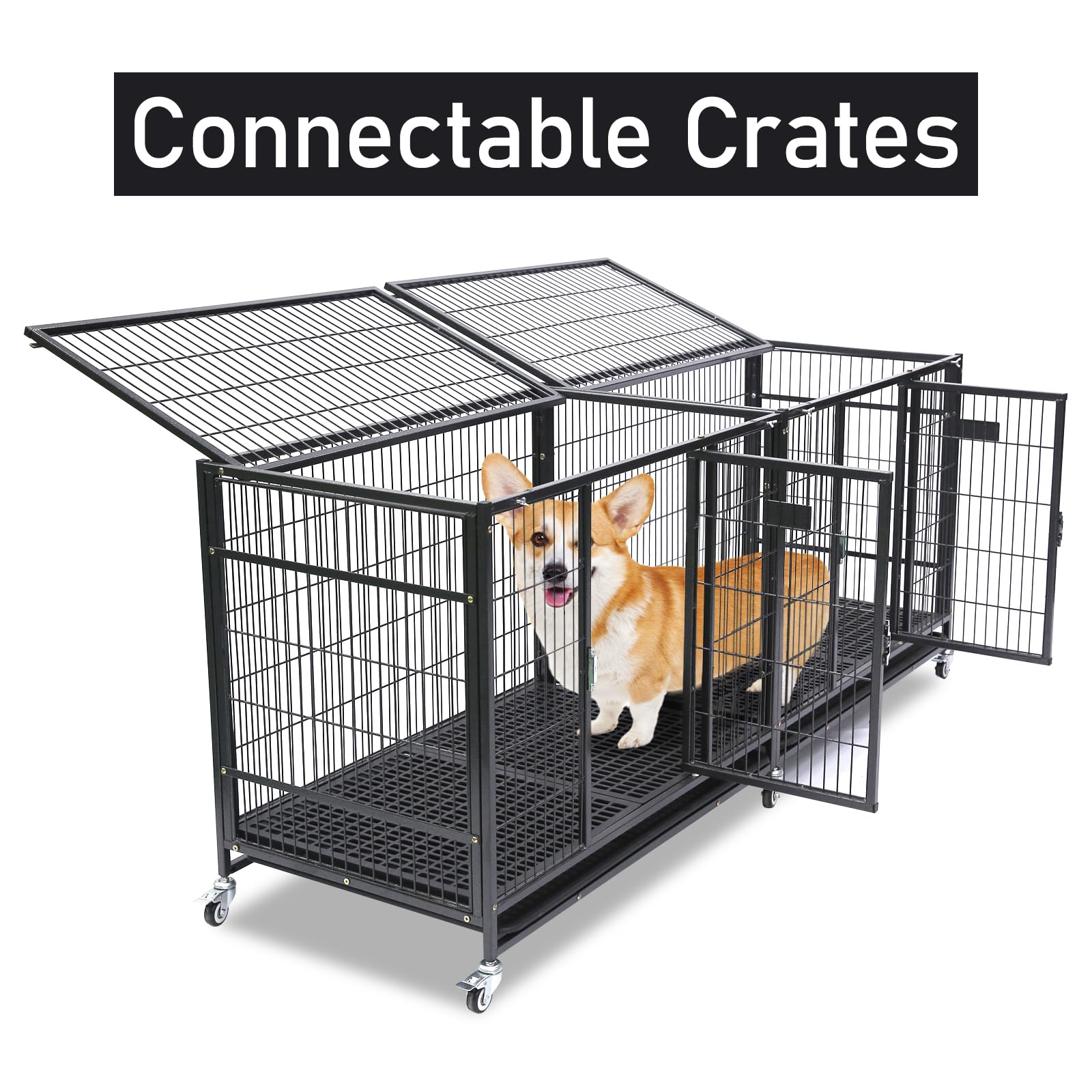 New 37" Homey Pet Stackable Open Top Heavy Duty Dog Pet Cage Kennel w/Tray, Floor Grid, and Casters (2 Tiers)