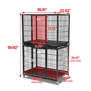 New 37" Homey Pet Stackable Open Top Heavy Duty Dog Pet Cage Kennel w/Tray, Floor Grid, and Casters (2 Tiers)