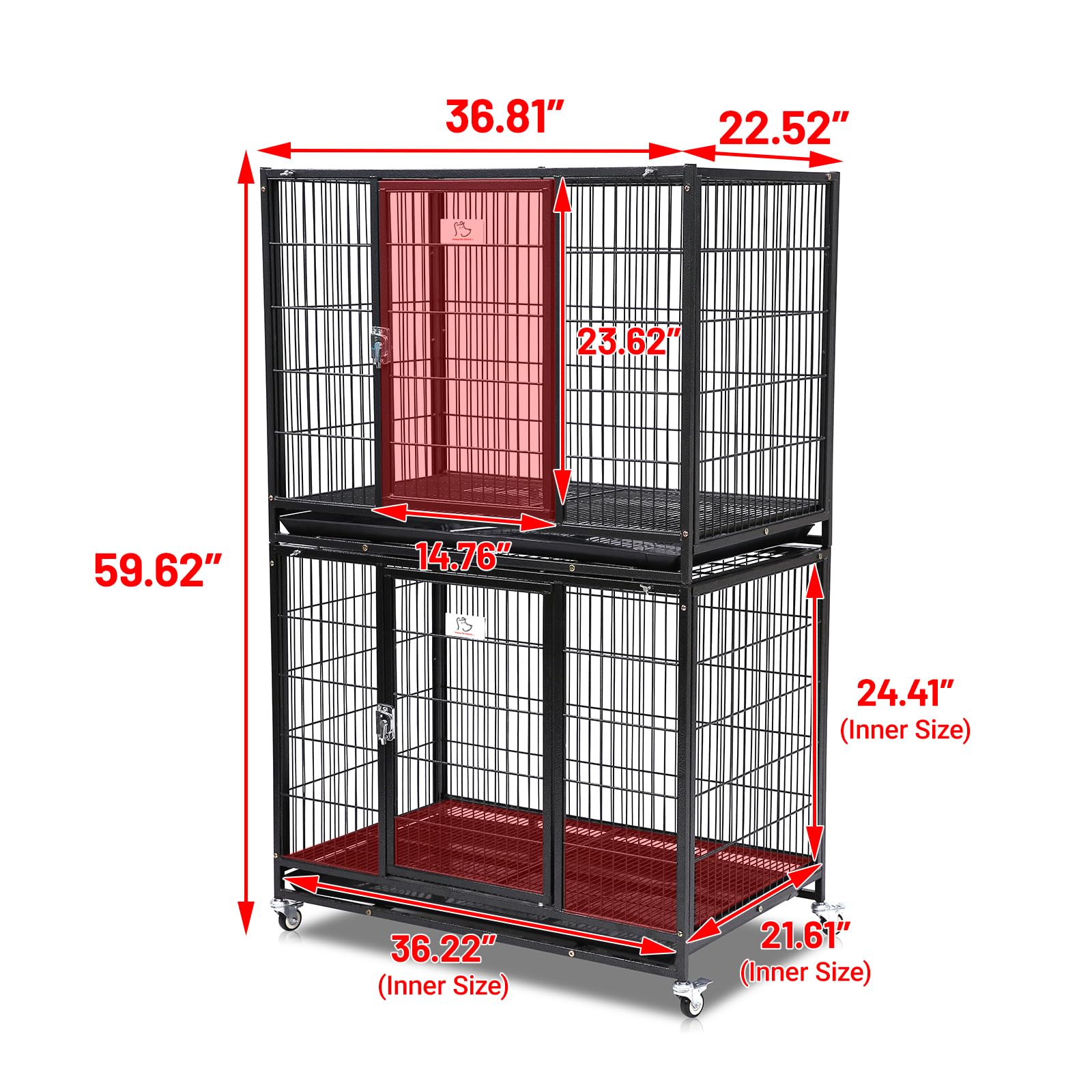 New 37" Homey Pet Stackable Open Top Heavy Duty Dog Pet Cage Kennel w/Tray, Floor Grid, and Casters (2 Tiers)