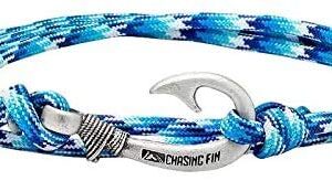 Chasing Fin Fish Hook Pendant Bracelet - Cool 30-Inch Military-Grade 550 Paracord Bracelet & Anklet - Adjustable Size, 100% Nylon Nautical & Fishing Accessory - J-Hook Pendant, Pewter - Arctic Camo