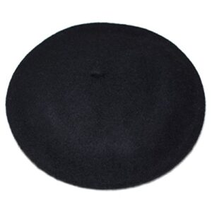 women french wool beret hats - solid color classic beanie winter cap (black)