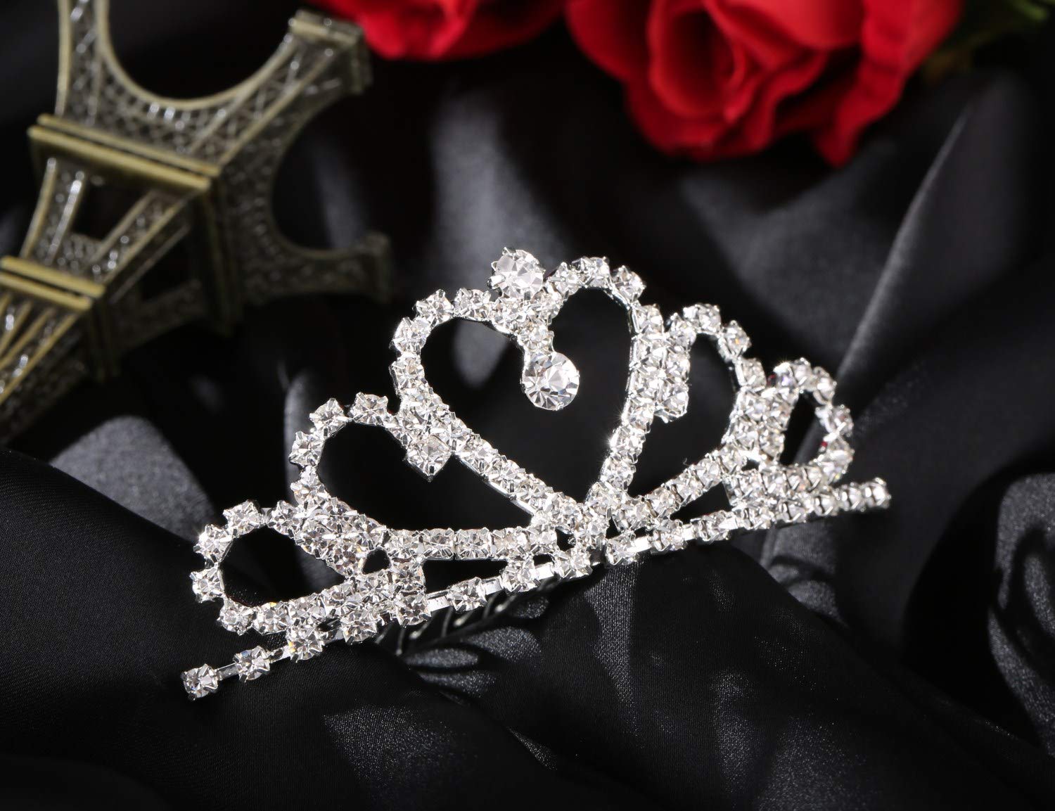 Lovelyshop Mini Heart Rhinestone Tiara for Wedding Bride Prom Birthday Pegeant Prinecess Party-1 Pack