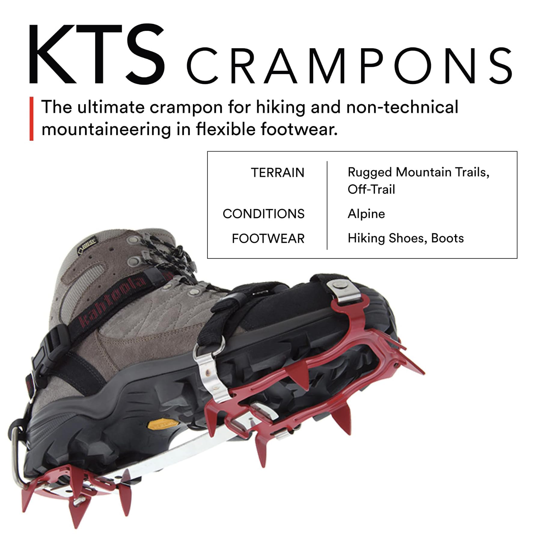 Kahtoola KTS Steel Hiking Crampons for Winter Hiking & Backpacking - Medium/Large