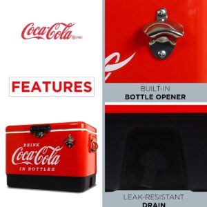 Coca-Cola Ice Chest Beverage Cooler with Bottle Opener, 51L (54 qt), 85 Can Capacity Portable Cooler, Red and Black, for Camping, Beach, RV, BBQs, Tailgating, Fishing