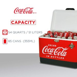 Coca-Cola Ice Chest Beverage Cooler with Bottle Opener, 51L (54 qt), 85 Can Capacity Portable Cooler, Red and Black, for Camping, Beach, RV, BBQs, Tailgating, Fishing