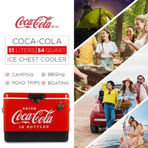 Coca-Cola Ice Chest Beverage Cooler with Bottle Opener, 51L (54 qt), 85 Can Capacity Portable Cooler, Red and Black, for Camping, Beach, RV, BBQs, Tailgating, Fishing