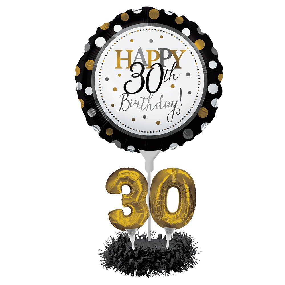 Creative Converting Happy 30th Birthday Balloon Centerpiece Black and Gold for Milestone Birthday - 317305