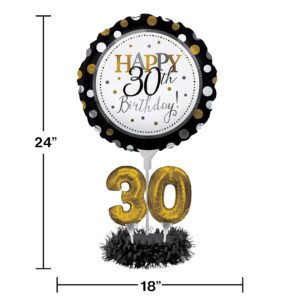 Creative Converting Happy 30th Birthday Balloon Centerpiece Black and Gold for Milestone Birthday - 317305