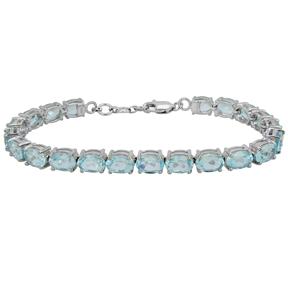 LUV ECLIPSE LOVE LIVES HERE Blue Topaz Tennis Bracelet in Sterling Silver Birthstone Jewelry