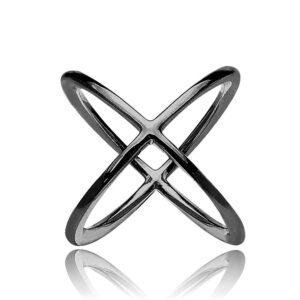 gemstar usa black tone flash sterling silver fashion trendy polished criss-cross x ring for women