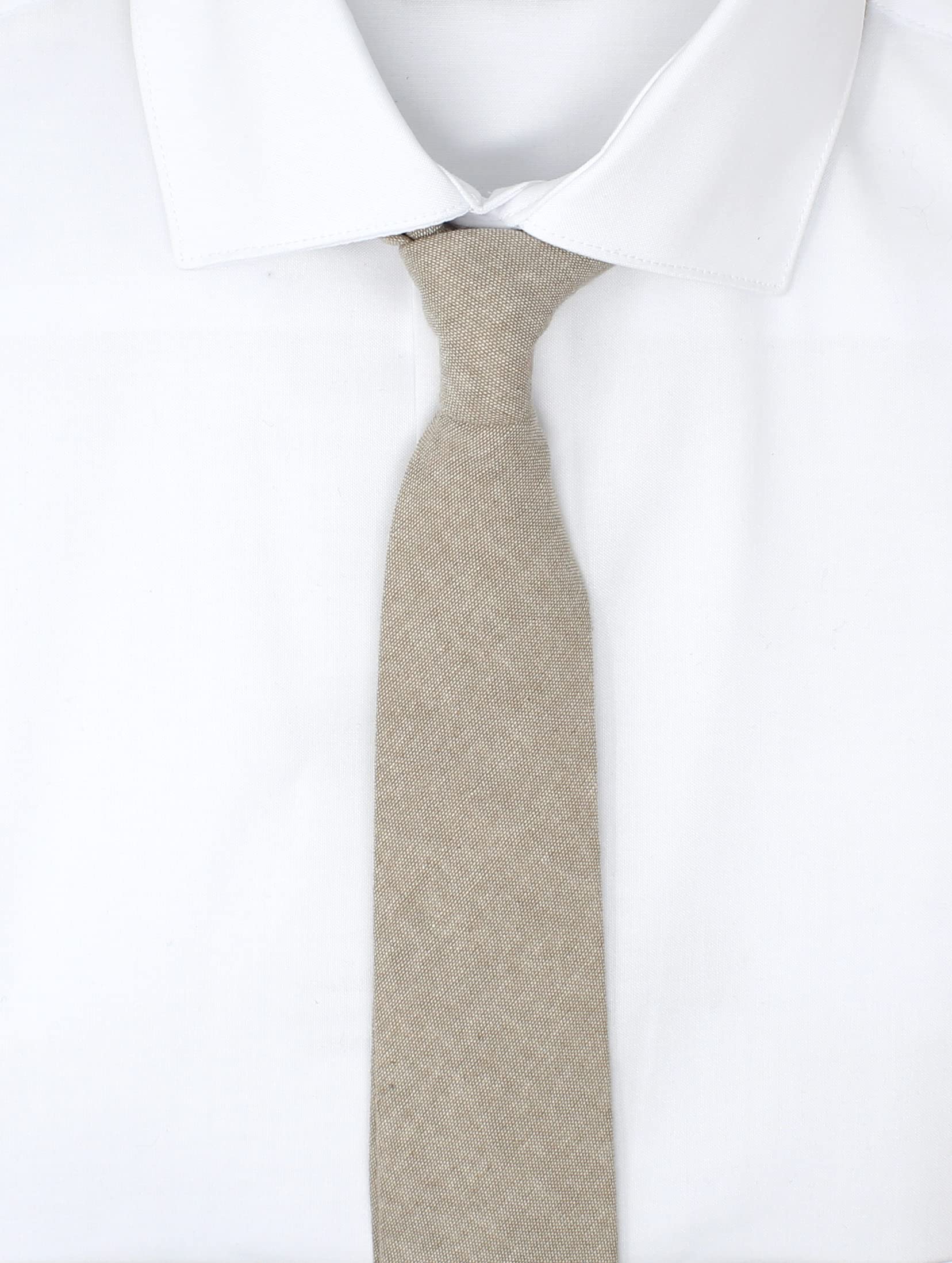 Proper Materials Men's Chambray Cotton Skinny Necktie Tie - Beige