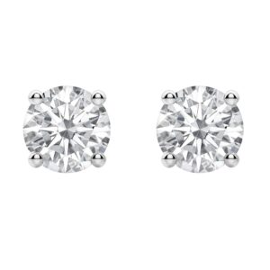 Dazzlingrock Collection Round White Moissanite Solitaire Screwback Stud Earrings for Women (3.00 ctw, I-J Color, SI2-I1 Clarity) | 14K White Gold