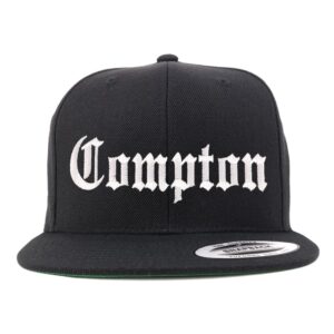 trendy apparel shop compton city old english embroidered flatbill snapback baseball cap - black