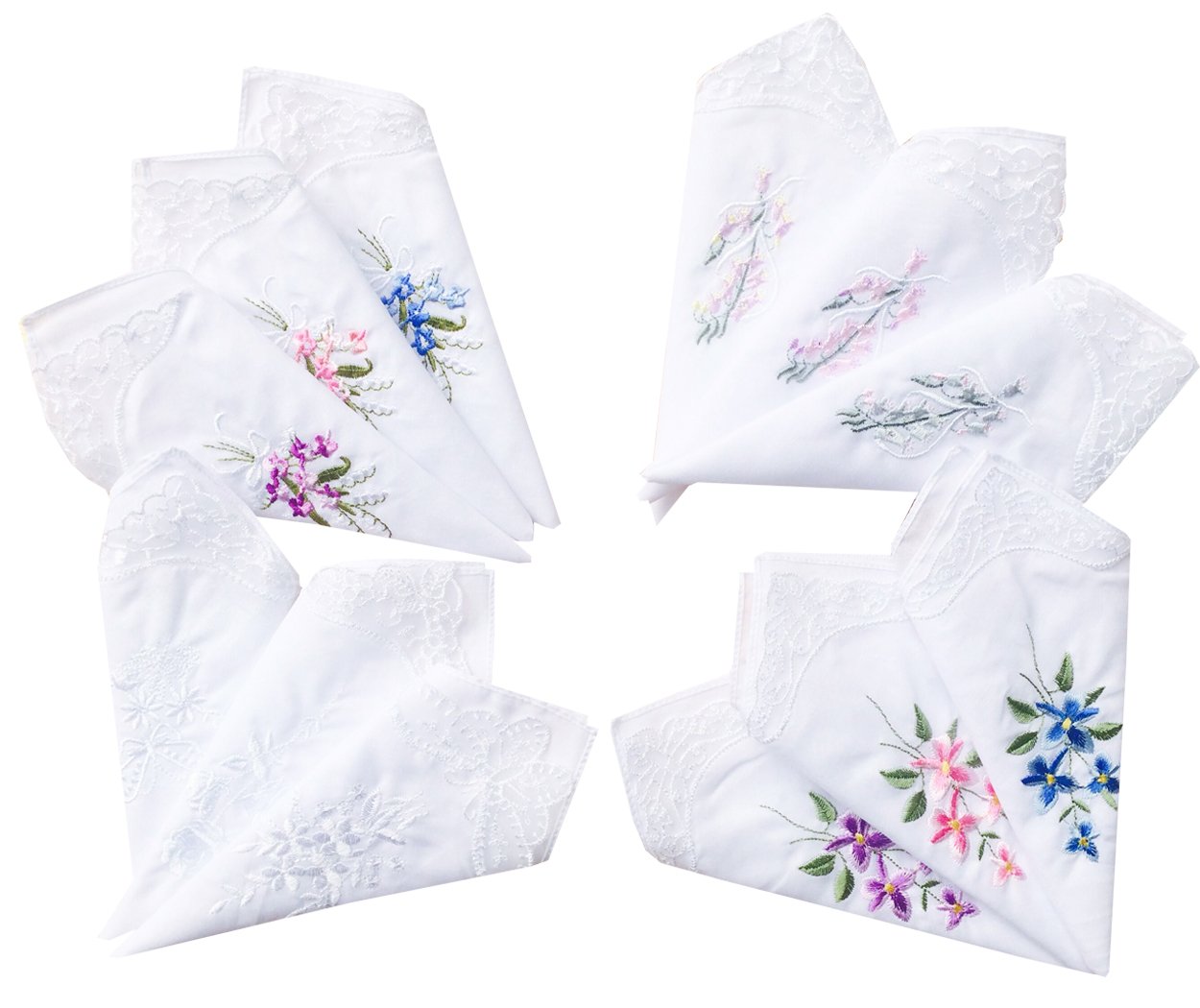 Cotton Embroidered Ladies Lace Handkerchiefs Pack