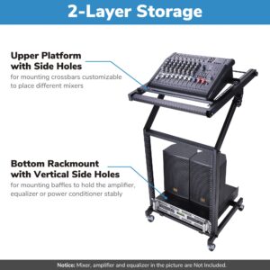 AW 9U DJ Mixer Stand Adjustable Rack Mount Rolling Stage Cart Studio Music Show