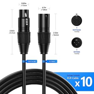 Neewer 10 in 1 Mega Value Pack with 6.5 Feet / 2 Metres XLR Stage Light Cable Wire 3 Pin XLR Male to Female Connector for Moving Main Light PAR Light Headlamp with XLR Input and Output