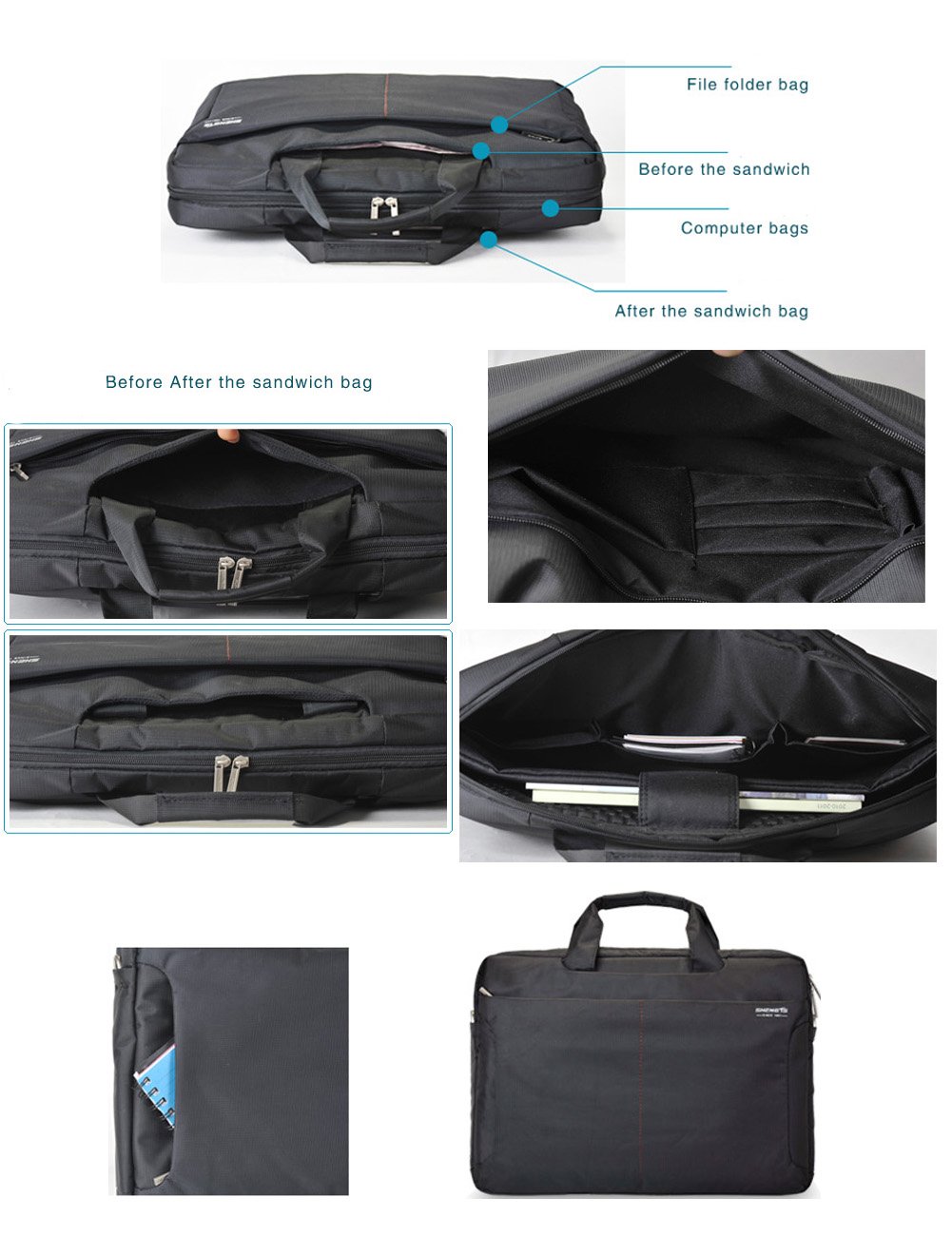 18 Inch Laptop Bag Briefcase Case fits up to 18.4 Inches Notebook Computer Waterproof Shockproof for Men Black