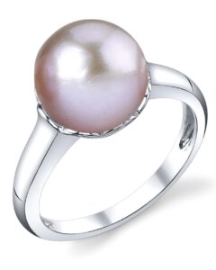 the pearl source 10-11mm genuine pink freshwater cultured pearl laurel ring for women