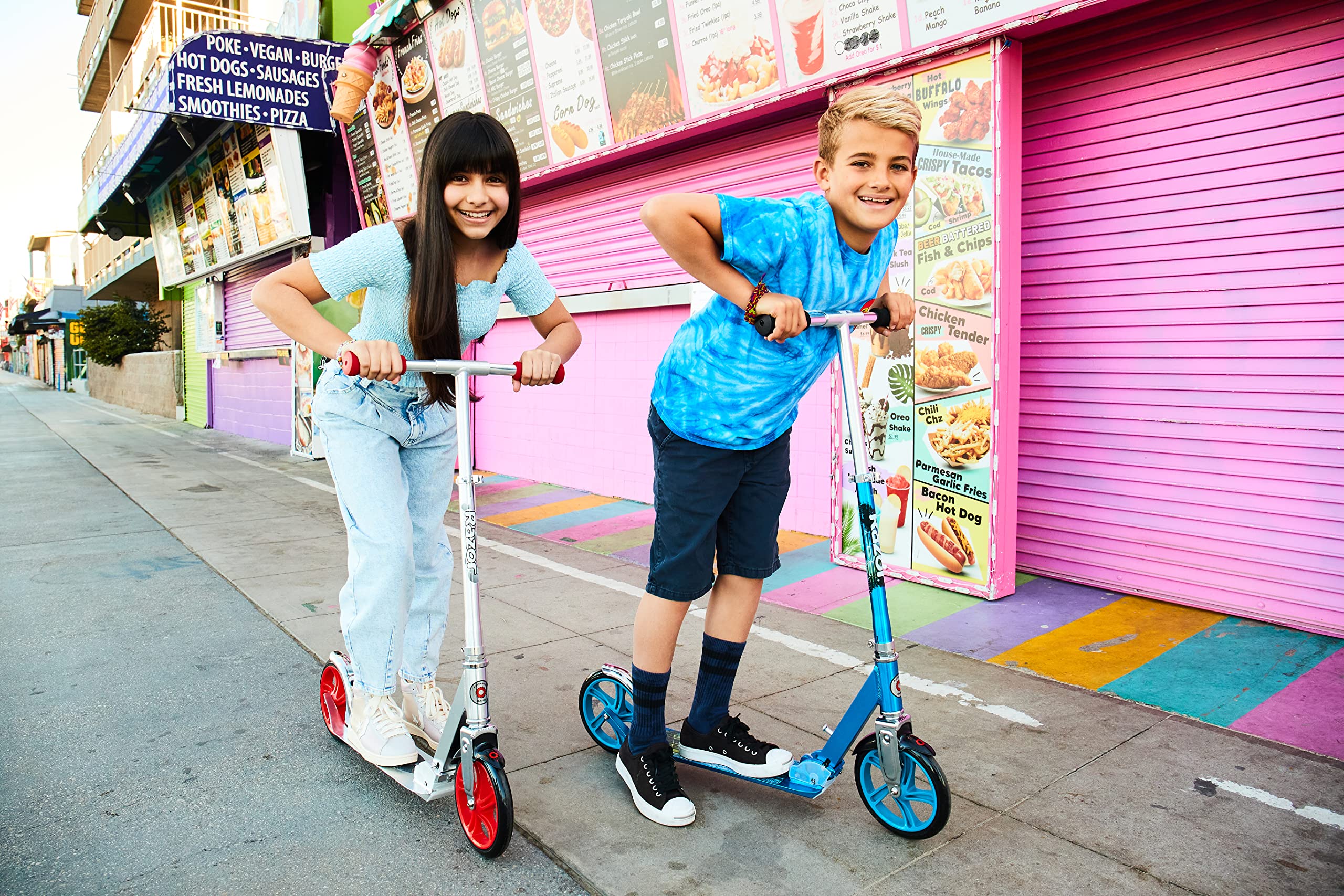 Razor A5 Lux Kick Scooter for Kids Ages 8+ - 8" Urethane Wheels, Anodized Finish Featuring Bold Colors and Graphics, for Riders up to 220 lbs