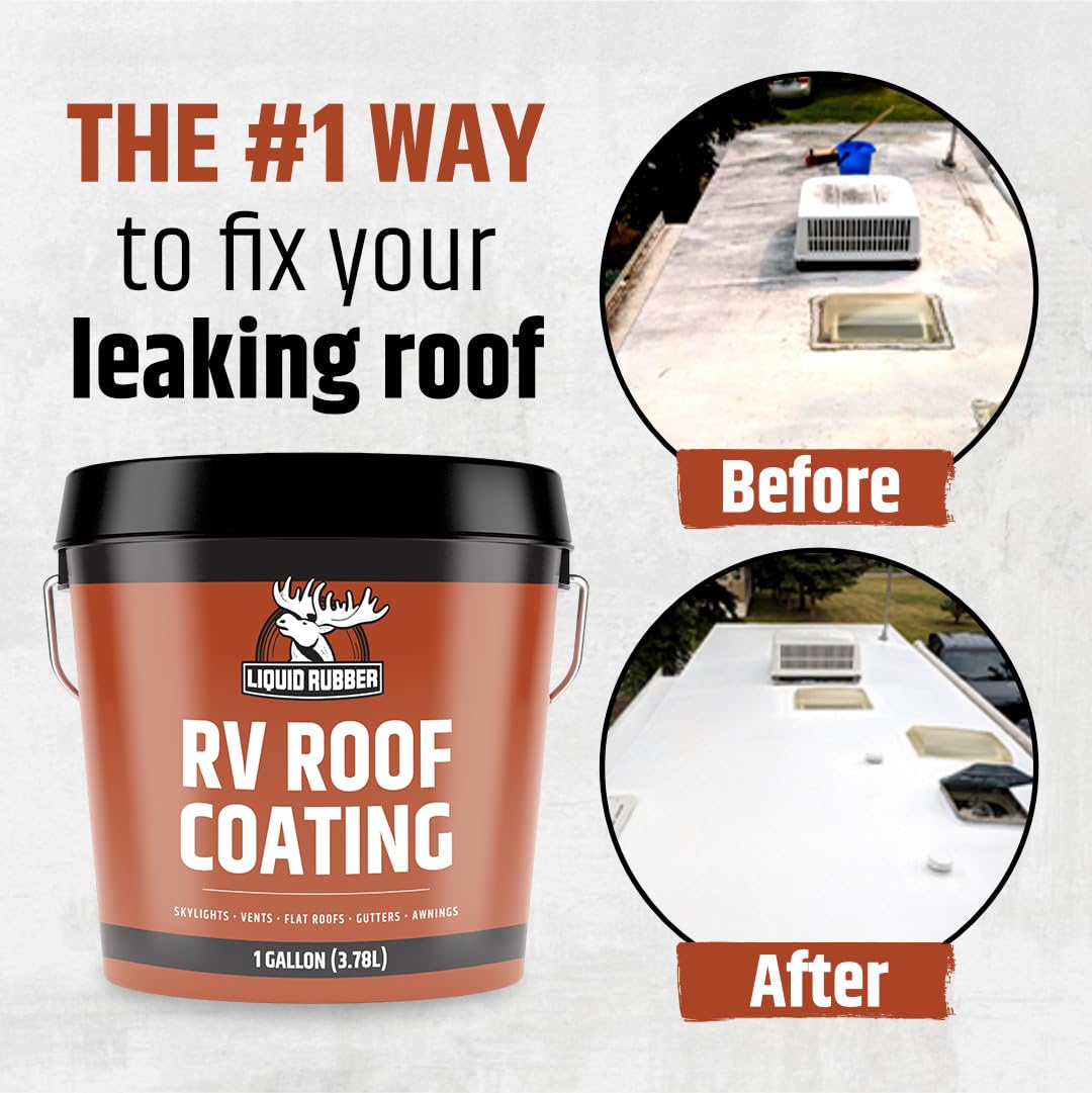 Liquid Rubber RV Roof Coating - Solar Reflective Sealant, Trailer and Camper Roof Repair, Waterproof, Easy to Apply, Brilliant White,1 Gallon