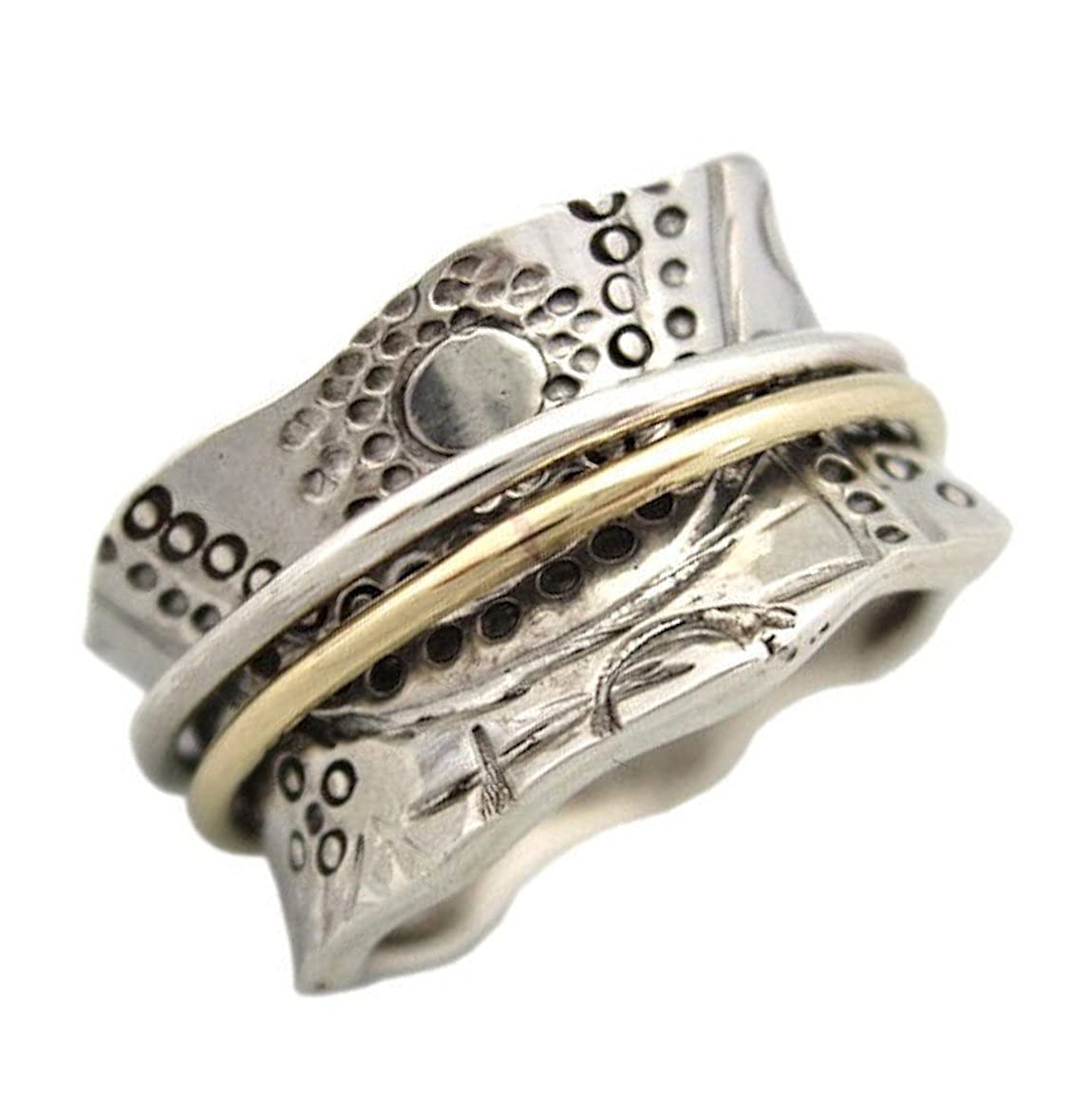 ENERGY STONE Sun Worship Far East Styling Sterling Silver Meditation Spinner Ring for Women with Brass and Silver Spinners (Style US14) (8)