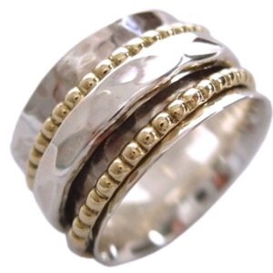 energy stone clarity sterling silver meditation spinner ring with brass and silver spinners on hammered pattern base ring (style us01)(8)